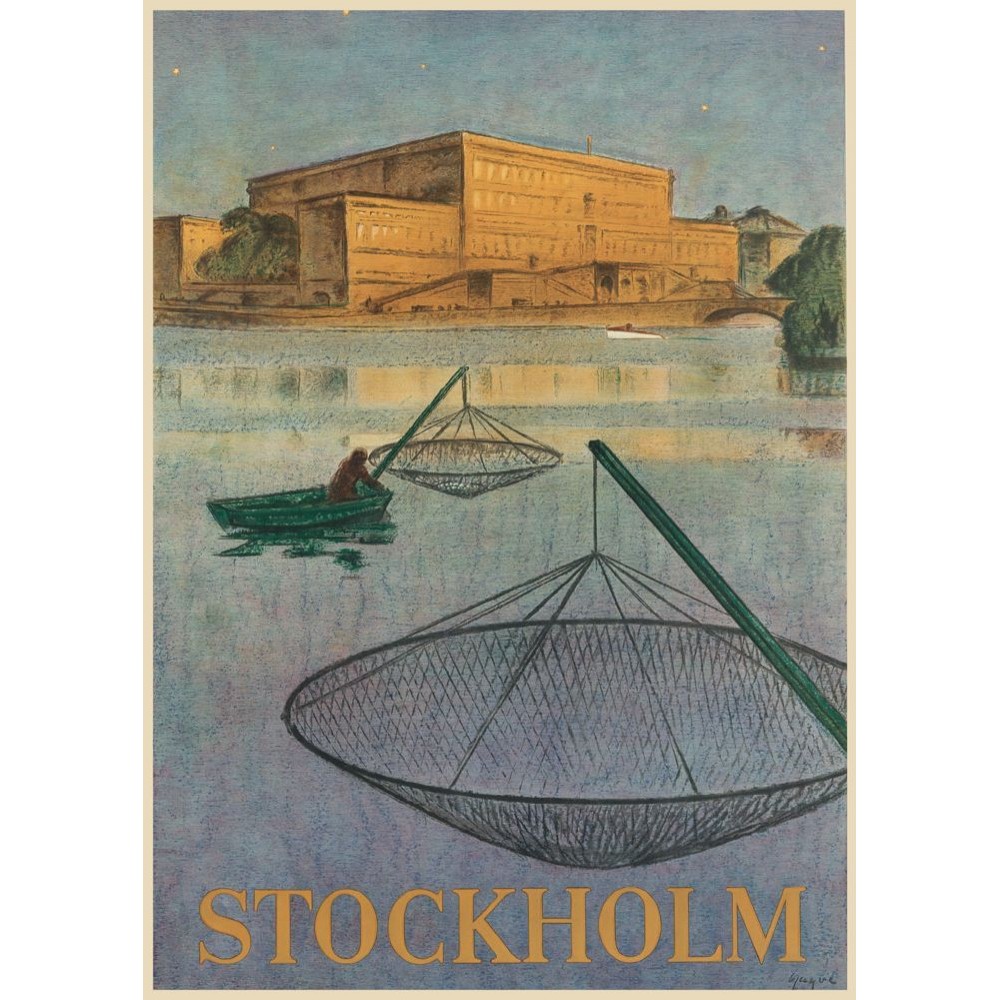 Vykort Fiskare i Stockholms ström 1928